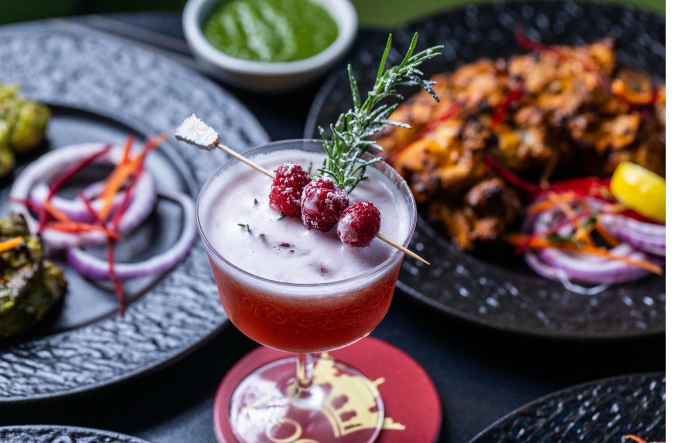 Ginger Bomb cocktail blackberry whisky thyme Aruvi bar House of Chettinad